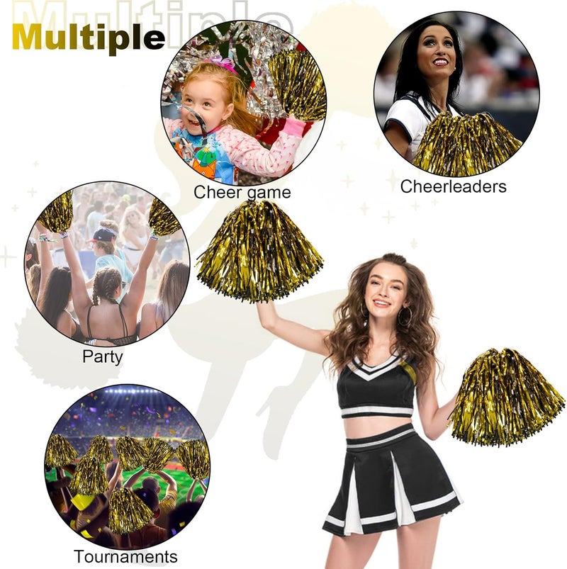 DILIBRA 24 Pcs Metallic Cheerleading Pom Poms for Kids, Cheerleaders Cheer Pom Poms with Baton Handle, Cheering Squad Hand Flower for Adults Team Spirit Sports Game Dancing Party - Image 4